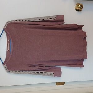 Soft Surroundings Plum, Long Sleeve Top With Lace Sleeves, Size XS